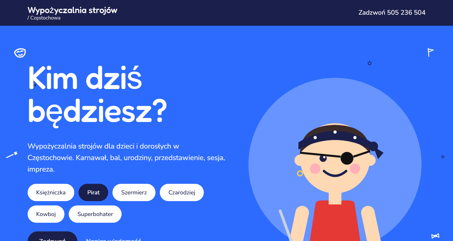 Strona internetowa wypożyczalni strojów Mediaax w Częstochowie