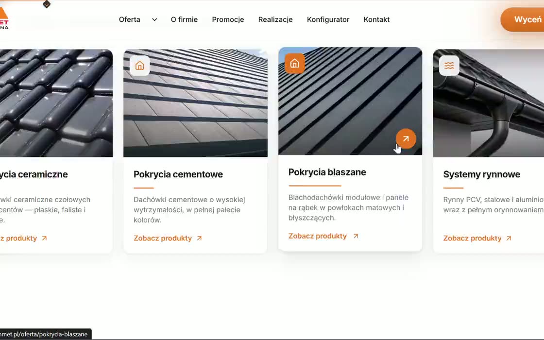 Strona internetowa hurtowni dachów i okien DACHMET z konfiguratorem 3D produktów