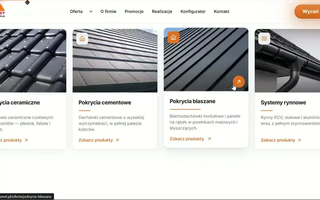 Strona internetowa hurtowni dachów i okien DACHMET z konfiguratorem 3D produktów